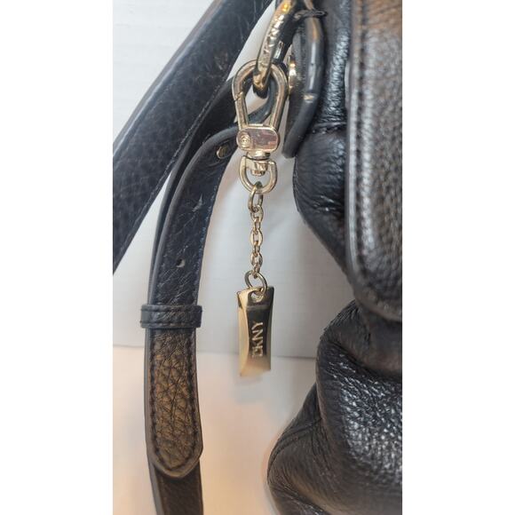 DKNY Leather Crossbody Purse Black Flap Messenger Adjustable Shoulder Bag - Picture 7 of 8